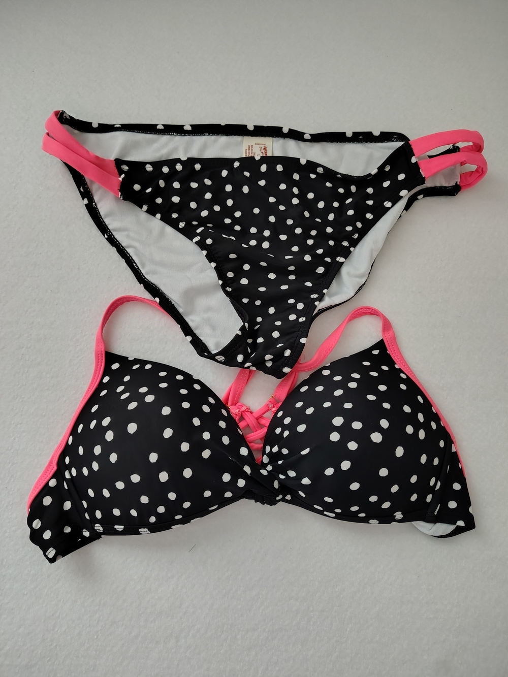 Arizona Jean Company Black Polka Dot Bikini with Pink Trim